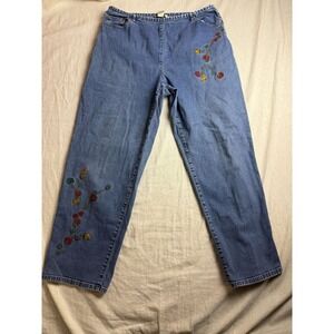 Vintage 90s Y2K David Brooks Jeans Womens Size 16 Blue Floral Embroidered Denim